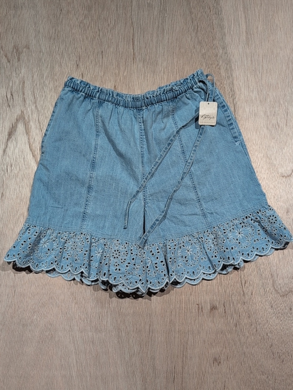 Free People Light Blue Eyelet Ruffle Denim Mini Skirt